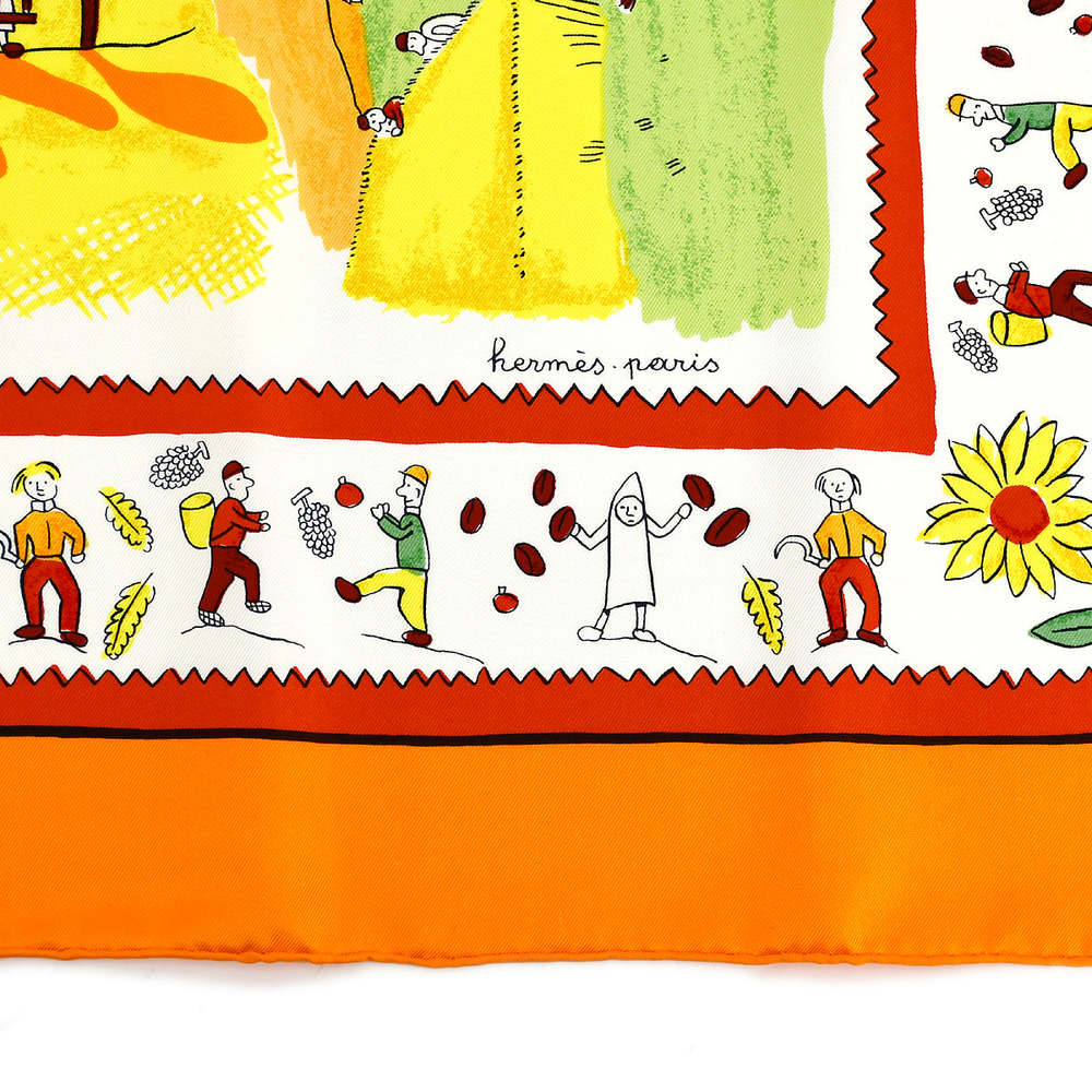 HERMES Carre 90 Retour a la Terre Scarf Orange Small Good 19131 - Picture 2 of 4
